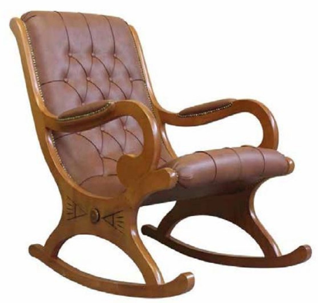 Casa Padrino luxury Art Nouveau leather rocking armchair brown - Handmade  genuine leather rocking chair with armrests - Baroque & Art Nouveau leather