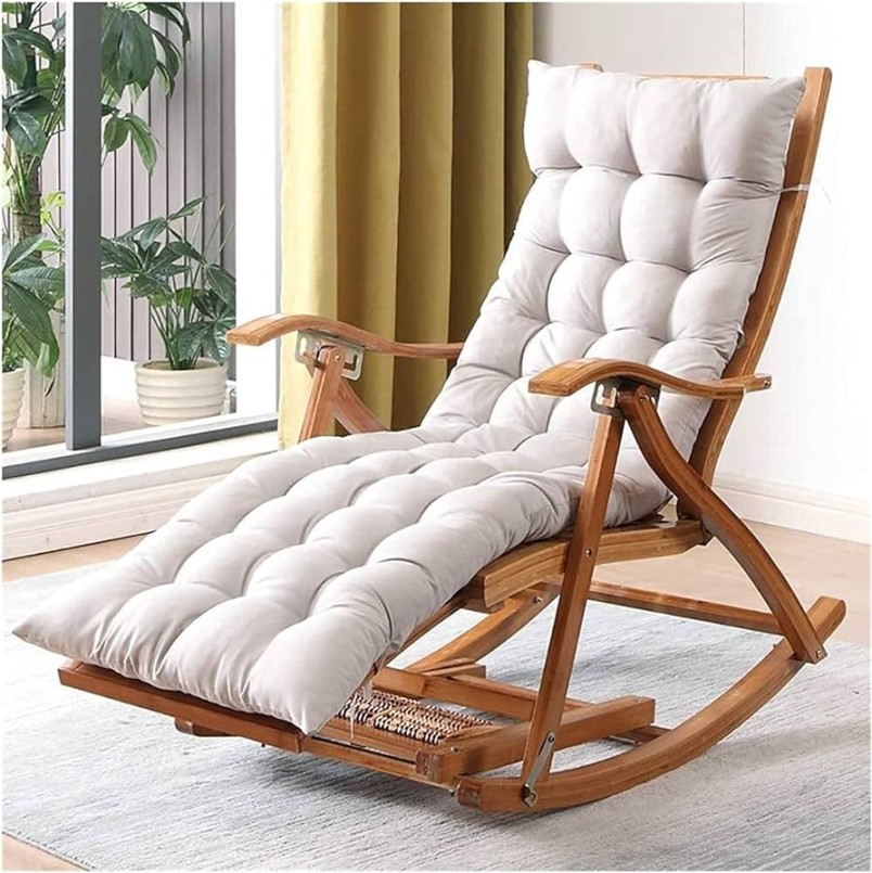 NABEIM Outdoor/Indoor Rocking,Most Comfortable Wood Foldable Beach Sling  Rocking Chair,Patio Lounge Chairs,with Armrest Foot Massage Pillow,  Portable